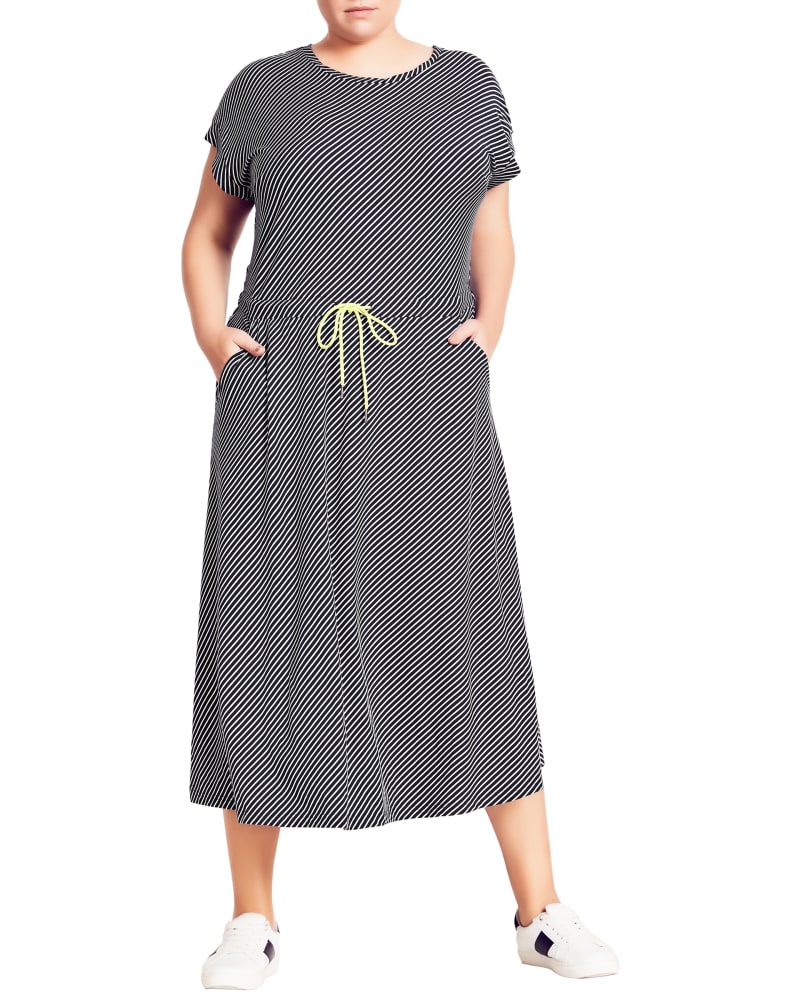 Front of a model wearing a size XXS DRESS CHARLOTTE in Navy/Ivory by City Chic. | dia_product_style_image_id:266058